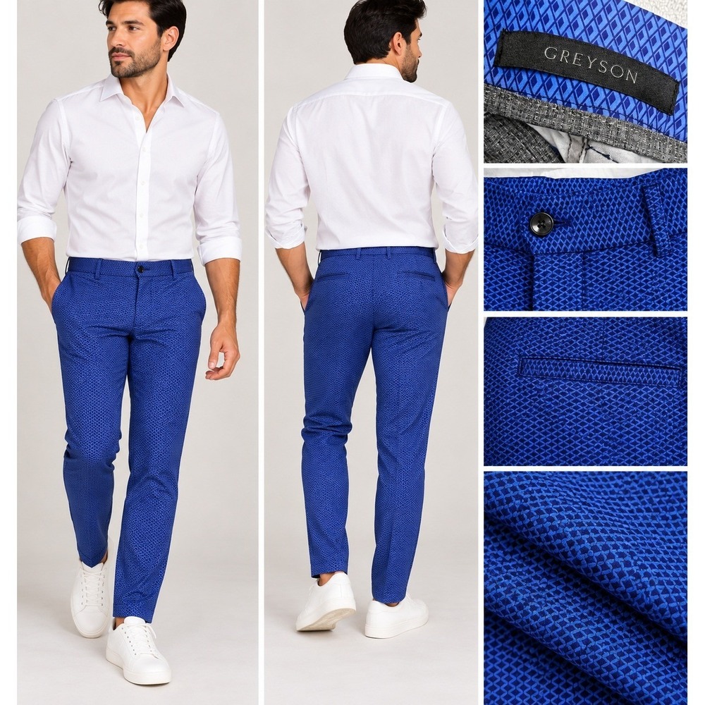Greyson Montauk Golf Pants Mens 33x31 Blue Geometric Diamond Print Slim Fit